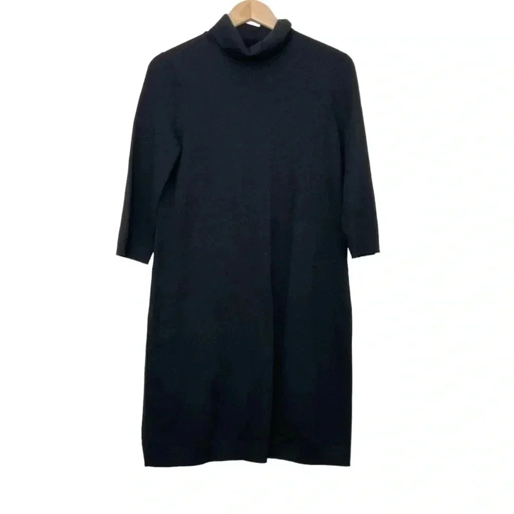 J. Jill Black Turtleneck Sweater Dress 3/4 Sleeve Size XS